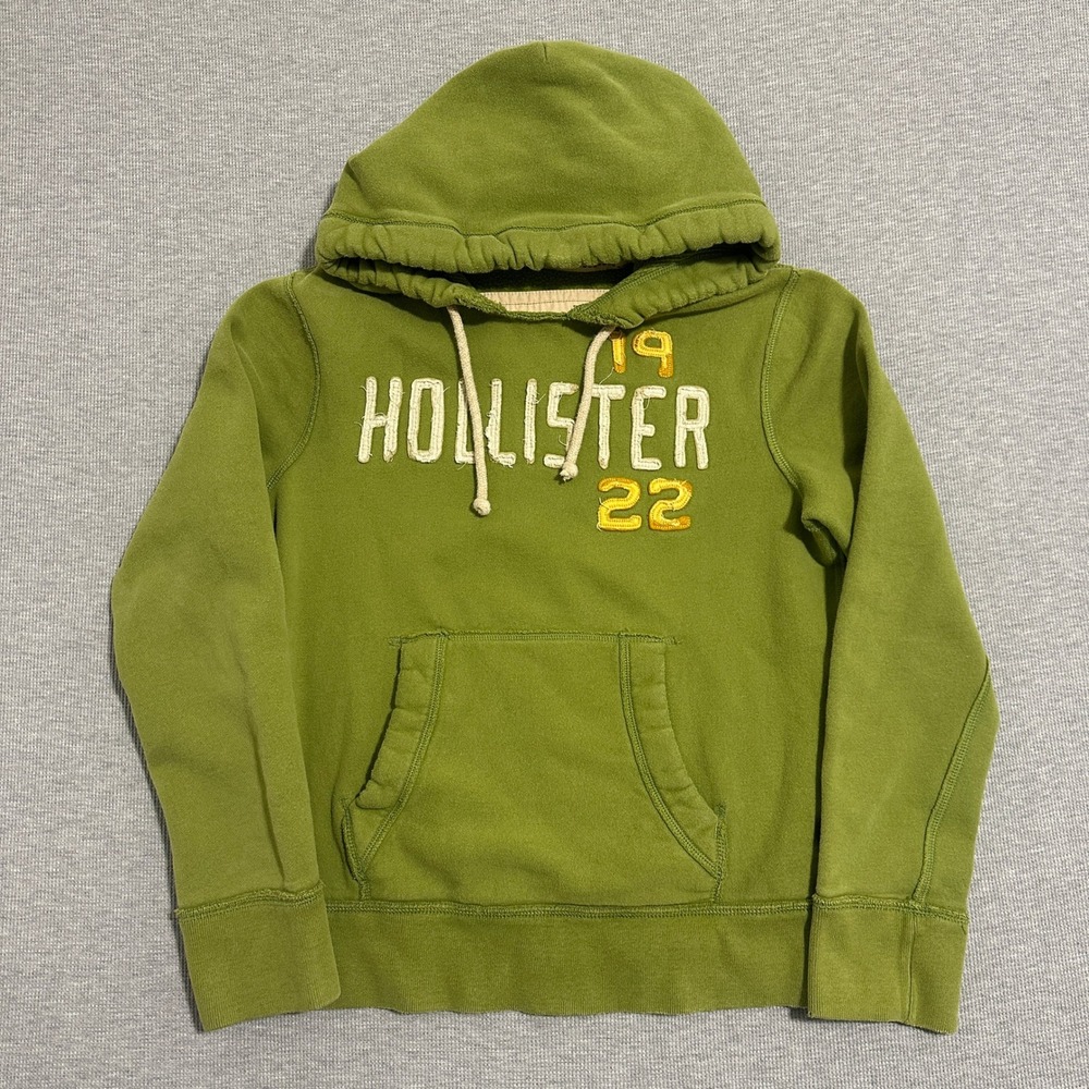 Hollister California 1922 Olive Green Chenille Embroidered Pullover Hoodie Small